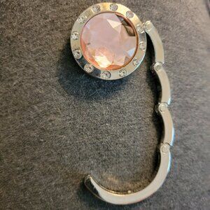 Purse Holder Silver Tone with Faceted Jeweled Accent Center:  PINK